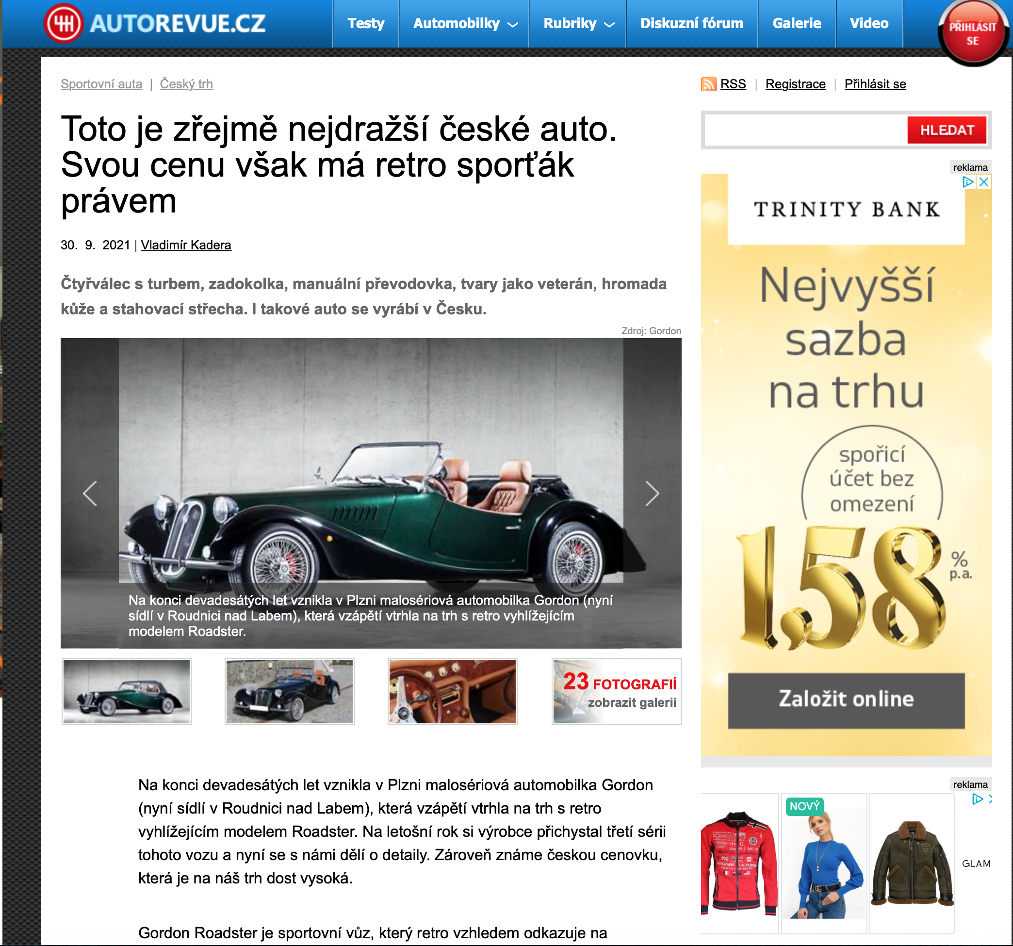 Autorevue cz lnek Gordon Roadster